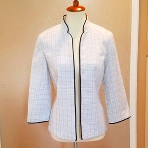 Perceptions Suit Jacket Size 10 Mandarin Collar Open Front Tweed Black & Gray